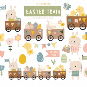 Train de Pâques, Printemps, ensemble de cliparts imprimables numériques