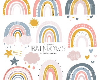 Rainbows, pastel, digital clip art set