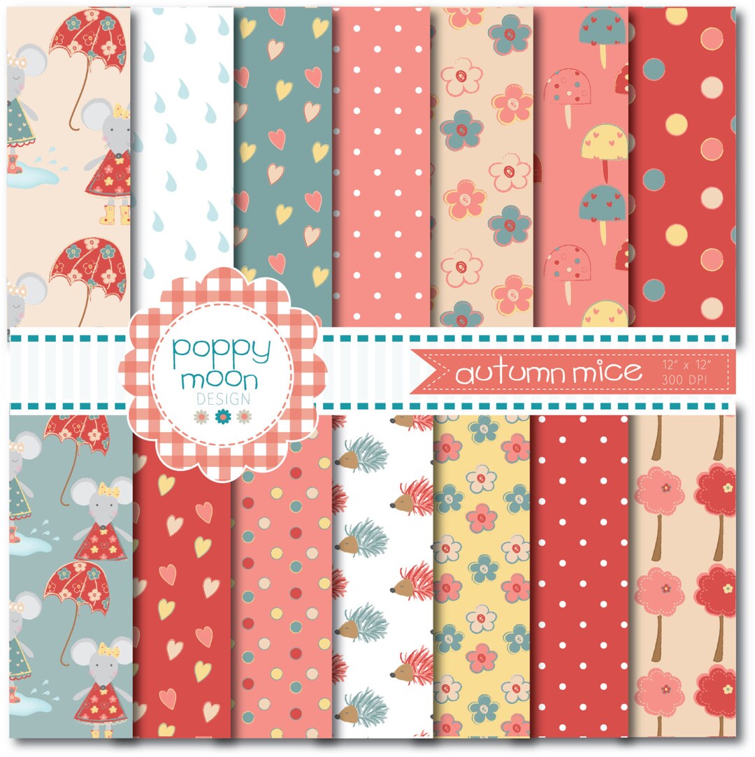 Autumn Mice, Yellow, Red and Green, Digital Paper Pack - Etsy