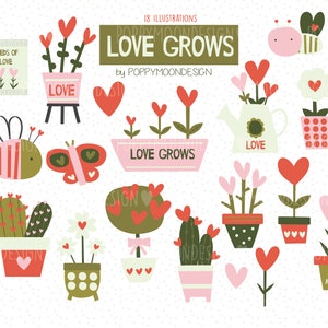 Love Grows, Saint-Valentin, clipart imprimable numérique de mariage