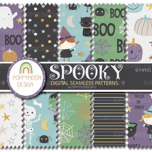 Spooky, halloween, printable seamless digital paper pack