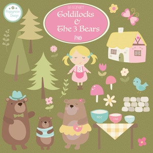 Goldilocks & 3 bears, printable digital clipart set