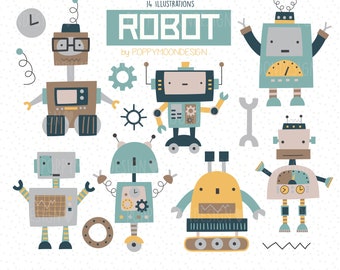 Robot, digital printable clipart