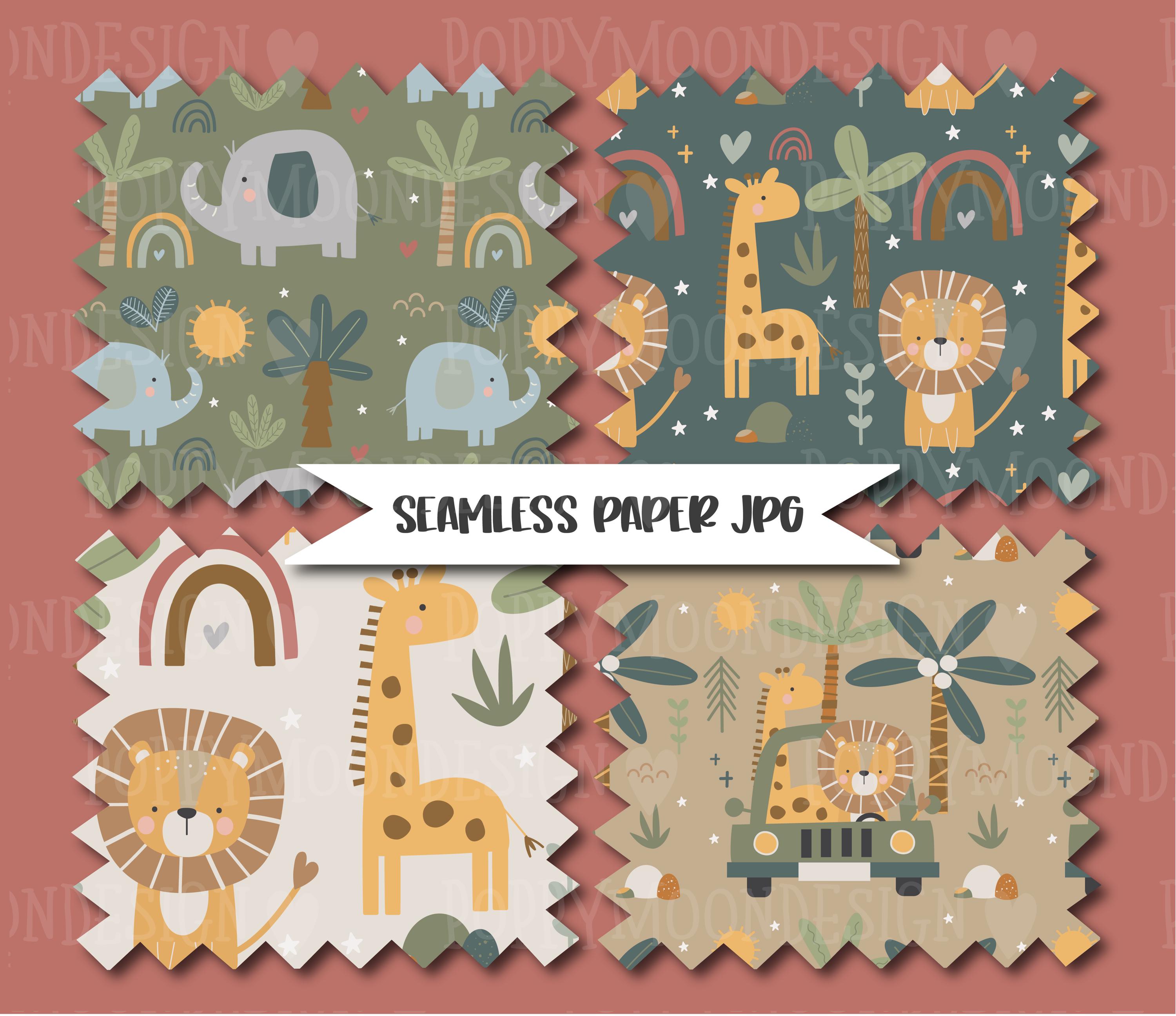 Safari Tales Seamless Digital Paper Pack, Cute Jungle Animal Patterns ...