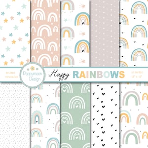 Happy Rainbows , pastel , digital paper pack, scrapbook paper