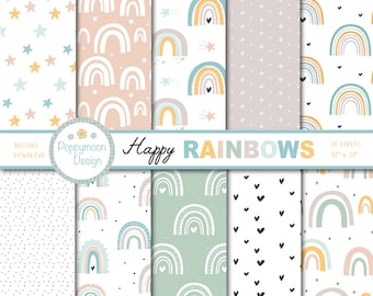 Happy Rainbows , pastel , digital paper pack, scrapbook paper