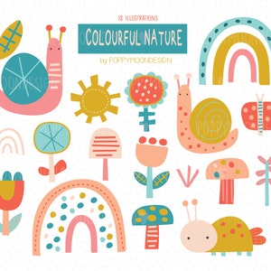 Bunte Natur, Regenbogen, Blumen, druckbare digitale Clipart Set