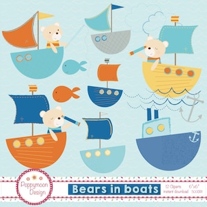 Boote mit Bären, digitale Clipart