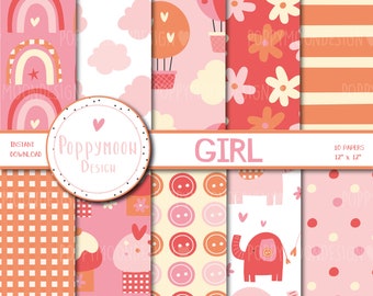 Girl, baby Girl pattern, printable digital paper pack