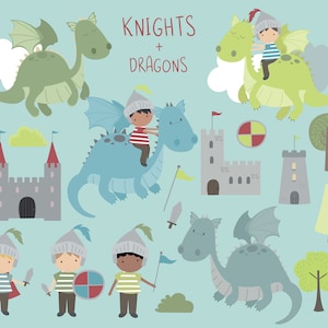 Ridders en draken, afdrukbare digitale clipart set