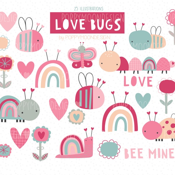 Love Bugs, Valentines, Hochzeit, digital druckbare Clipart