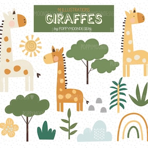 Giraffen, safari, dieren, afdrukbare digitale clipart set