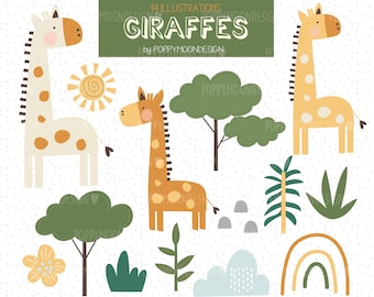 Giraffes, safari, animals , printable digital clipart set