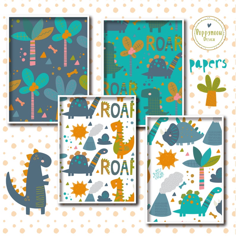 printable digital paper pack Roarsome dinosaurs