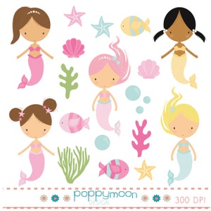 Mermaids, digital clip art set