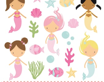 Mermaids, digital clip art set