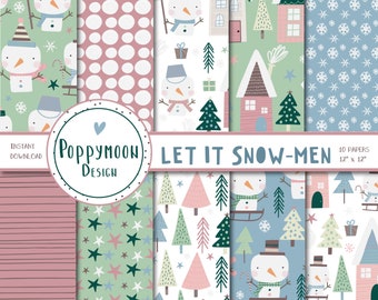 Let it Snow-Men paper set, christmas, festive, printable digital paper pack