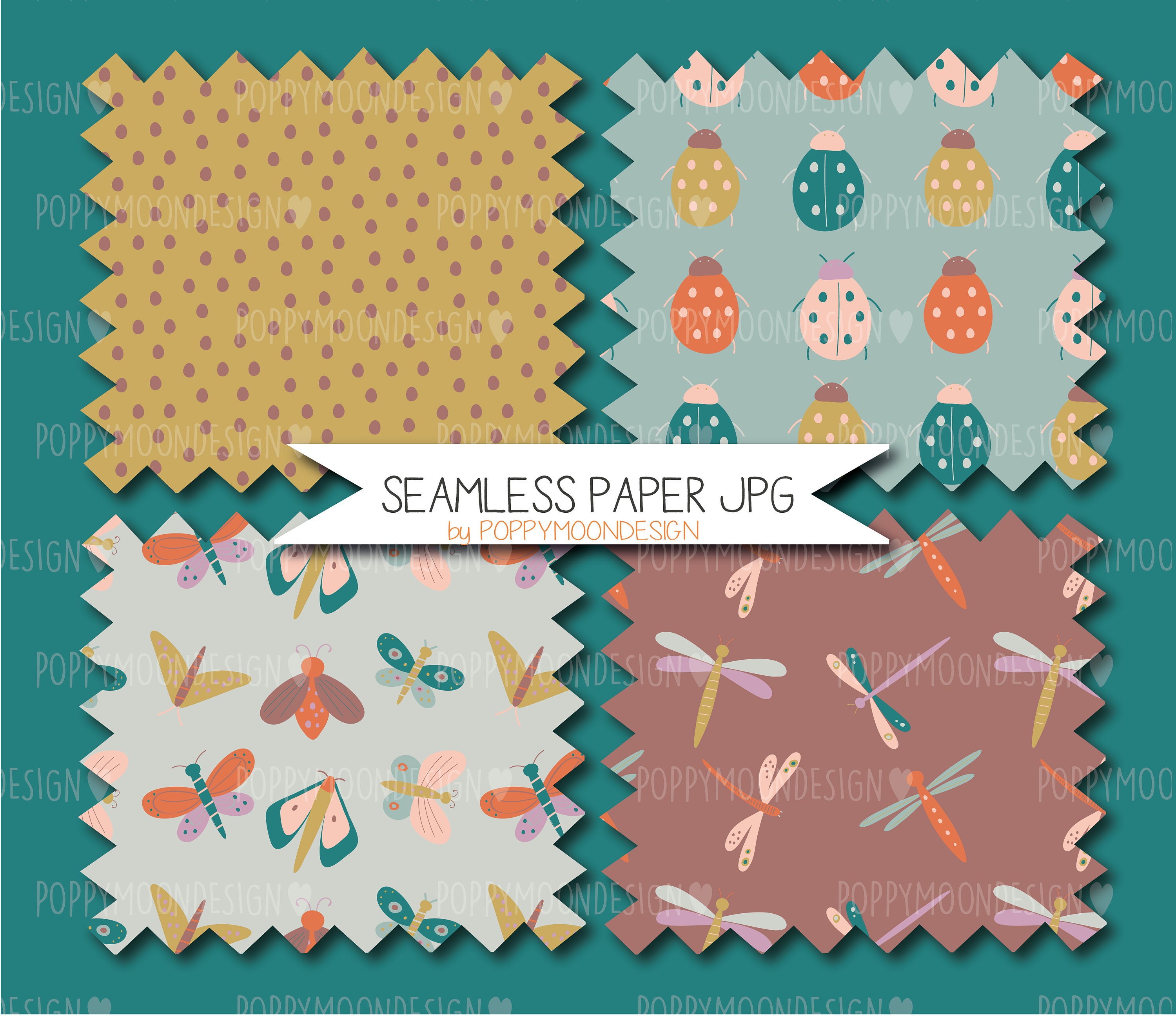 Bugs, Insect Patterns, Printable Seamless Digital Paper Pack - Etsy