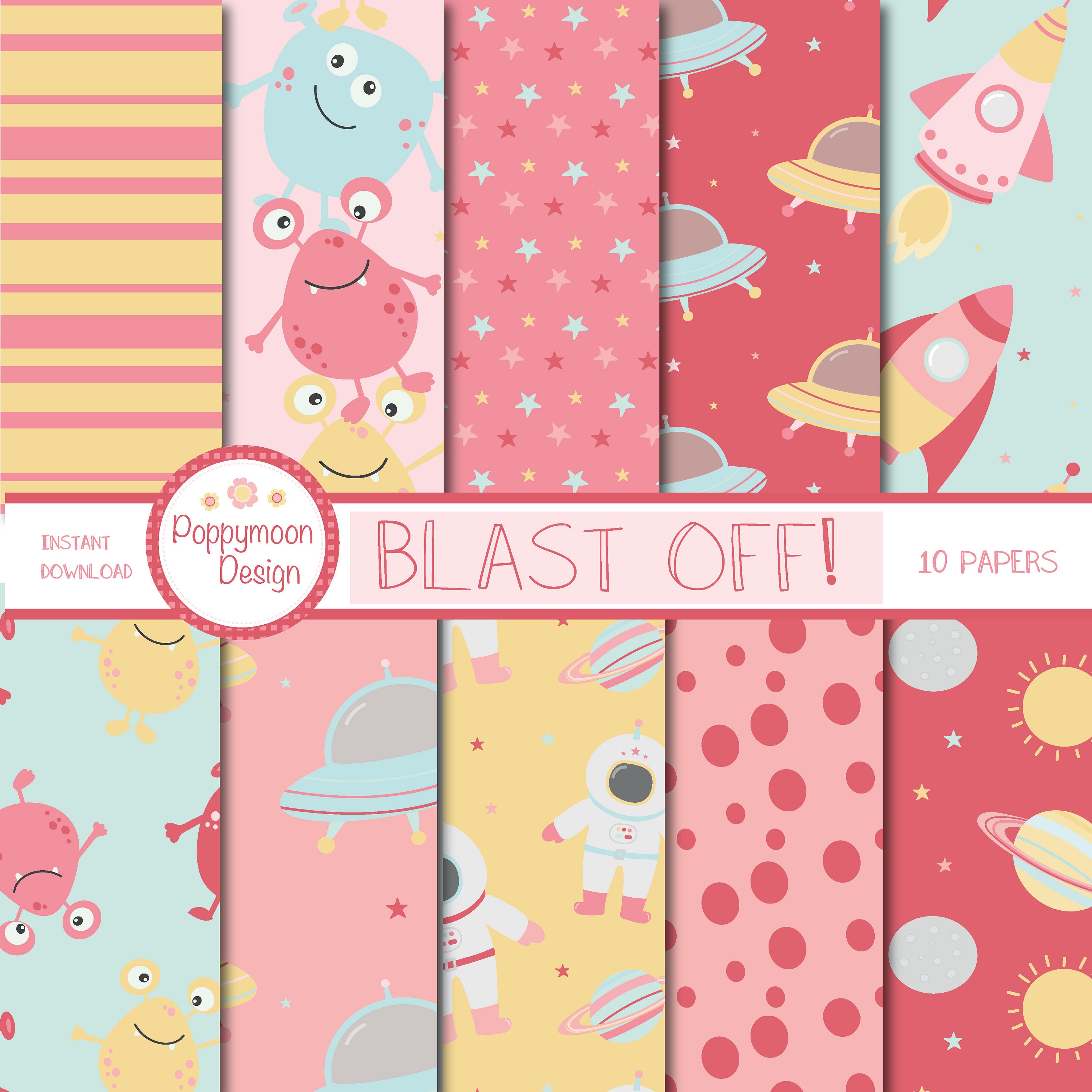 BLAST Off!,space,rockets, Astronauts, Planets,girls , Printable Digital ...