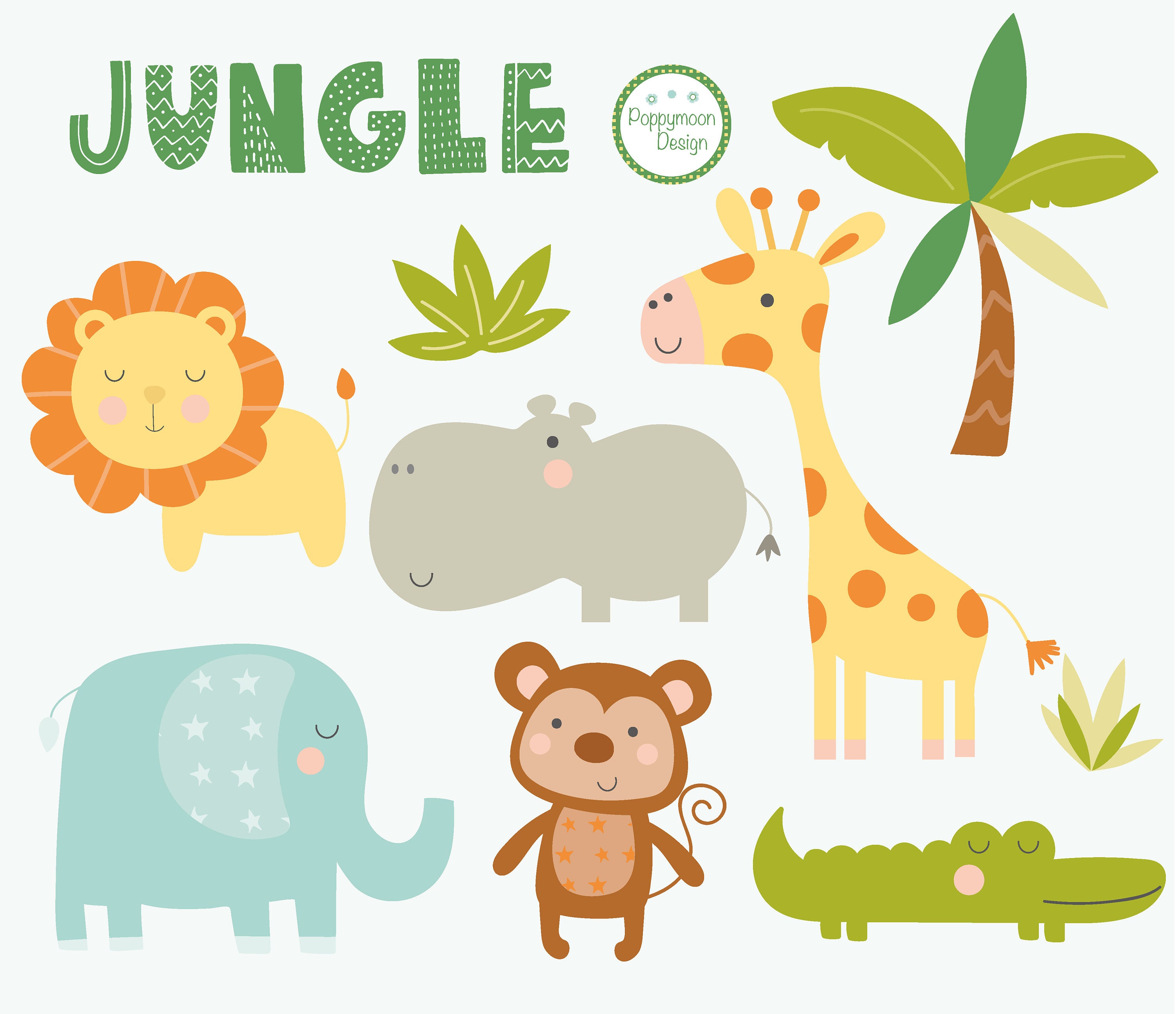 jungle-animals-printable-digital-clipart-set-etsy