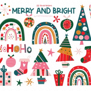 Illustrations festives joyeuses et lumineuses, ensemble de clipart numérique imprimable
