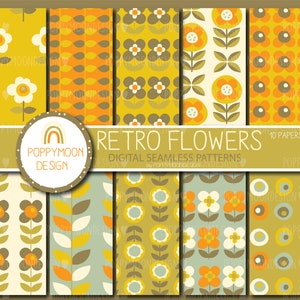Retro flowers, vintage floral, printable seamless digital paper pack