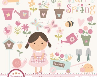 Happy spring , spring garden, digital clip art set