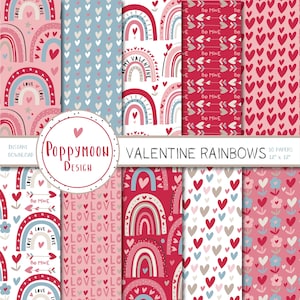 Valentine Regenbogen, Liebe Muster, druckbare digitale Papierpack