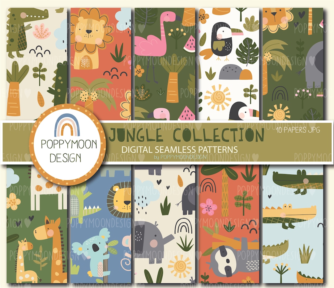 Jungle Collection, Jungle Animals, Printable Seamless Digital Paper ...