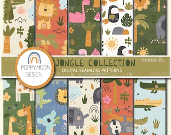 Jungle Collection, Jungle animals, printable seamless digital paper pack