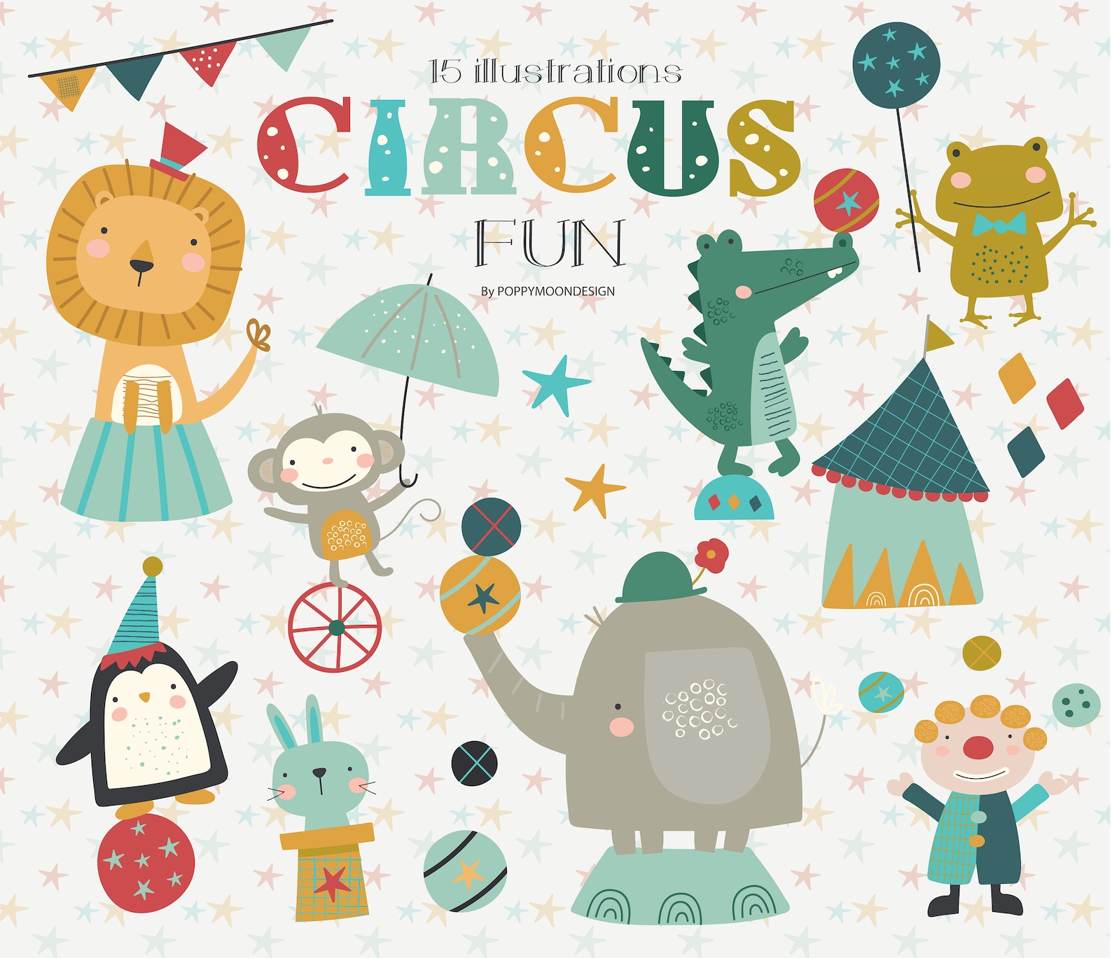 Circus Fun Animals Printable Digital Clipart Set | Etsy