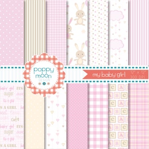 Confezione di carta digitale stampabile per bambina, neonato, rosa e beige