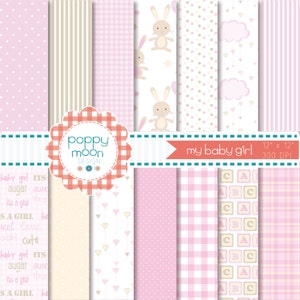 Baby girl,new baby, pinks and beige,printable digital paper pack image 1