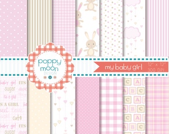 Baby Mädchen,neues Baby, rosa und beige, druckbare digitale Papierpackung