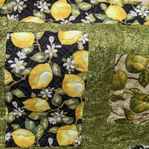 Quilts for Sale, Handmade Lemon and Green Apples Quilt, Approx. 57&quot; X 47&quot; Ready to Ship