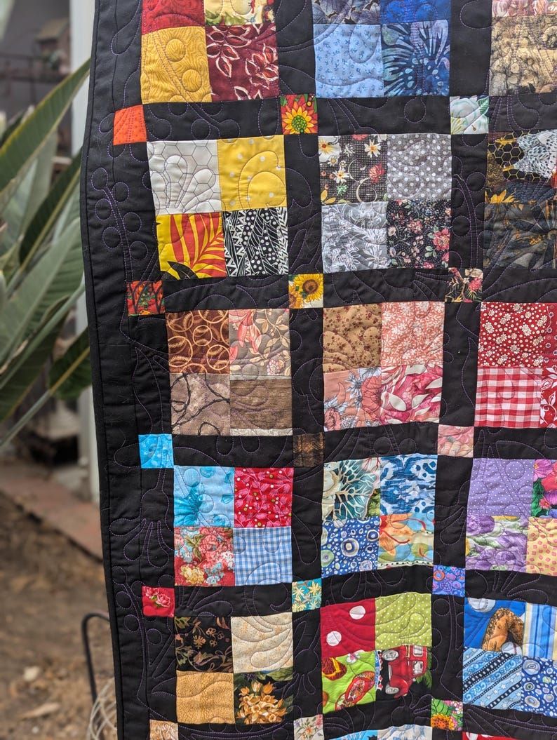 Handmade Scrappy Quilt: Colorful Patchwork Throw Blanket (60x52 In.) - Etsy