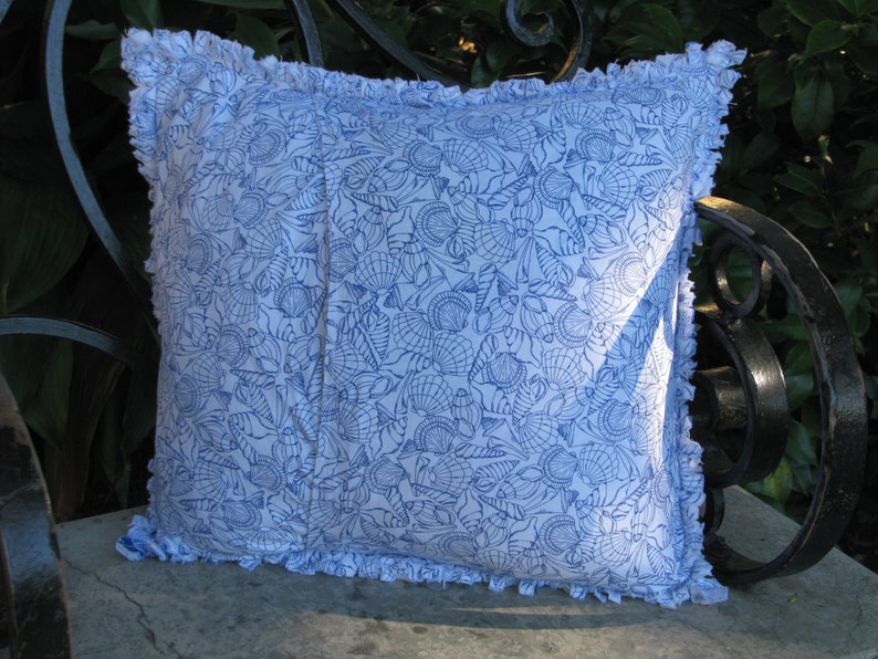 Rag Pillow Decorative Pillow Seashells Blue and white Etsy