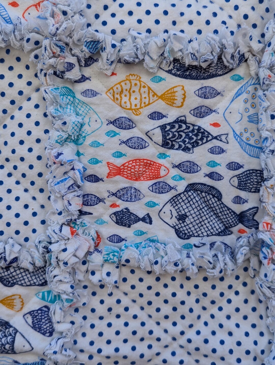 Fish Rag Quilt Rag Quilt, Rag Quilt for Sale, Fish and Dots, Child Toddler Quilt ...