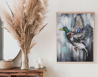 Stockente im Flug Giclée-Kunstdruck – Vogelliebhaber-Kunst – Geschenk für Naturliebhaber – moderne Tierkunst – ausdrucksstarke schottische Tierweltkunst