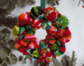 Red Bell Mini Pom pom wreath