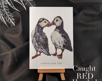 I Puffin Love You Greeting Card - Puffin Lover Card -  Romantic Card - Recycled Material - Puffin Illustration
