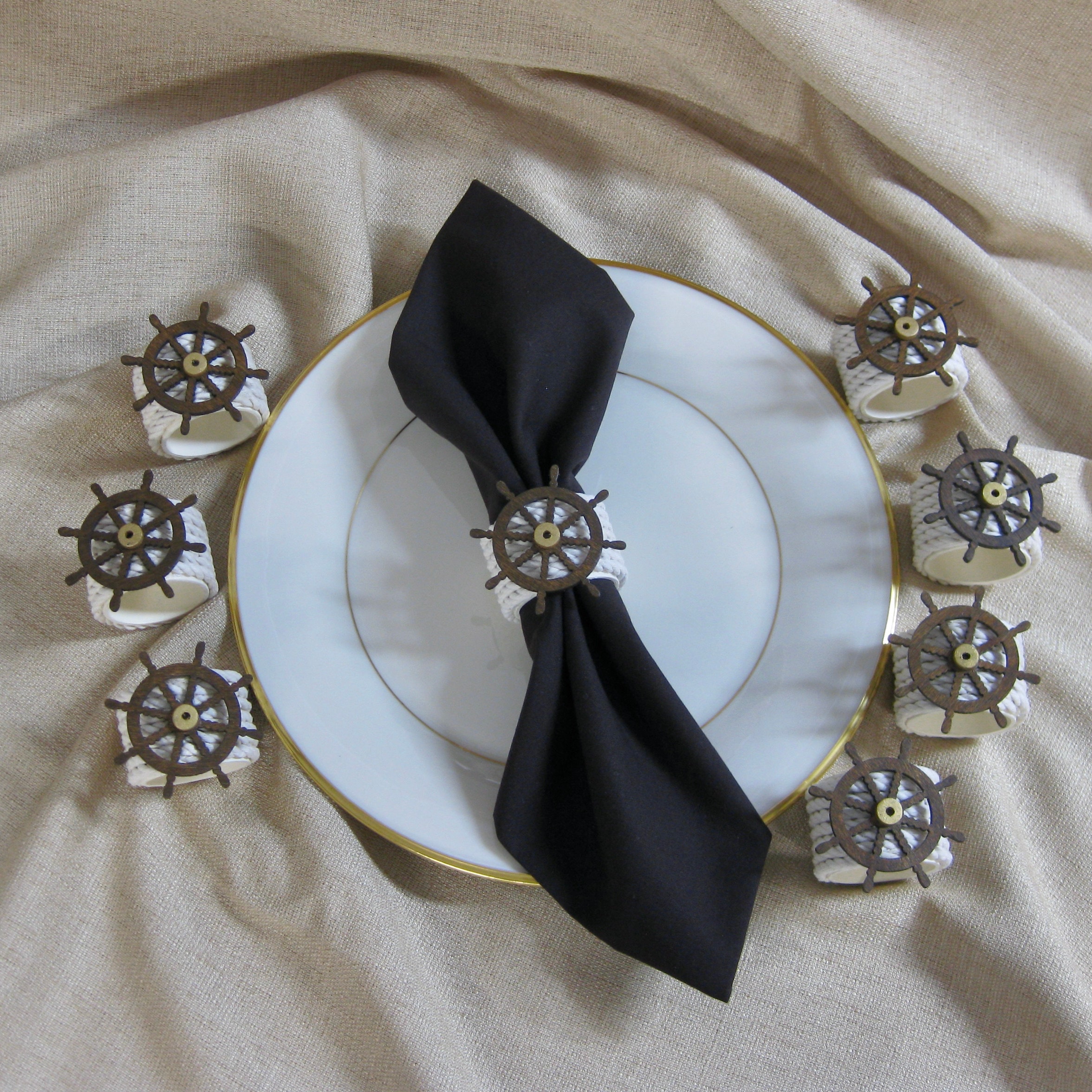 Nautical Shipwheel Napkin Rings Set of 8