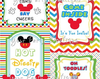 INSTANT DOWNLOAD: Mickey Mouse Clubhouse Party Signs - Clubhouse Colors - set of 4-Hot Diggity Dog,  We've Got Ears, Oh Toodles, Come Inside