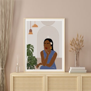 Black Girl Wall Art Print, Black Woman Art, African American Art, African, Afro American Art, Boho, Black Girl Magic, Botanical Print