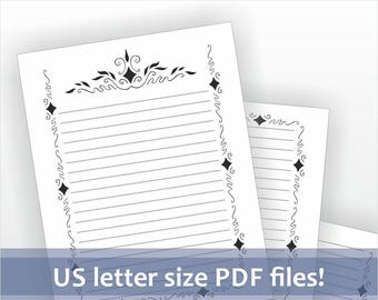 Printable lined letter writing paper. Cute black and white