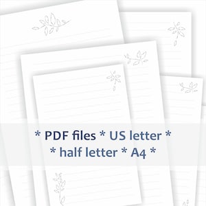 Printable lined writing paper. Black and white design with | Etsy