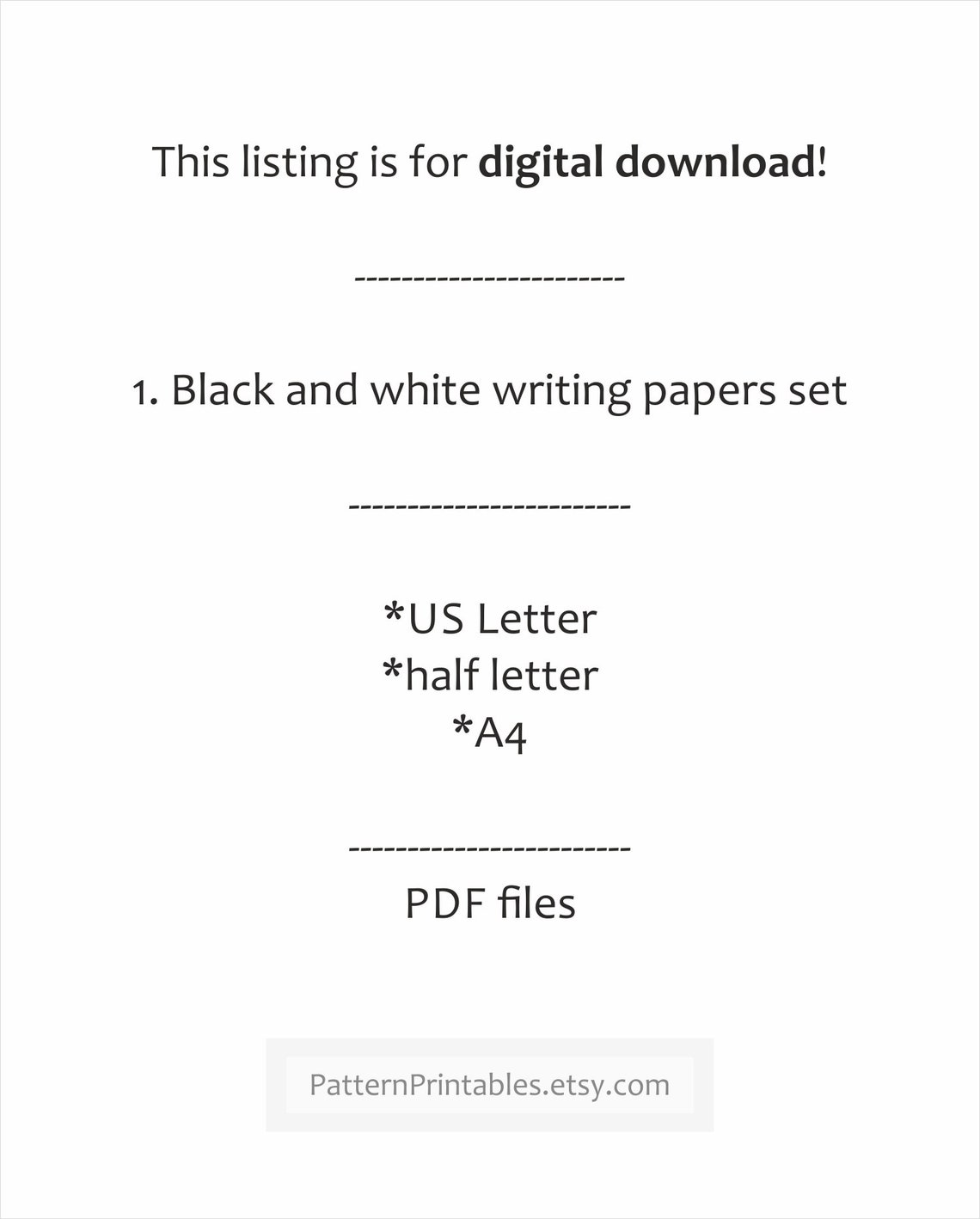 Printable lined writing paper. Black and white design with | Etsy