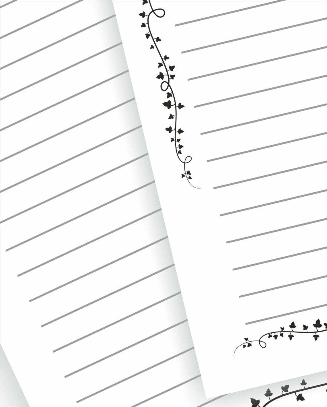 Lined letter writing paper. Printable pdf. Black and white Etsy