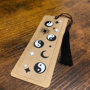 Yin Yang with Stars and Moons Bookmark | Clear Acrylic Bookmark with Tassel | Aesthetic Bookmark with Tassel