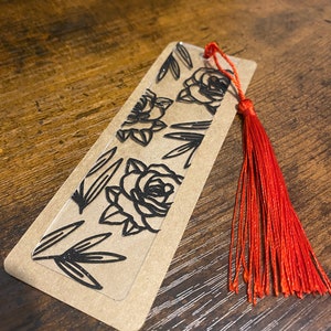 Rose Pattern Bookmark | Clear Acrylic Bookmark with Tassel | Aesthetic Bookmark with Tassel